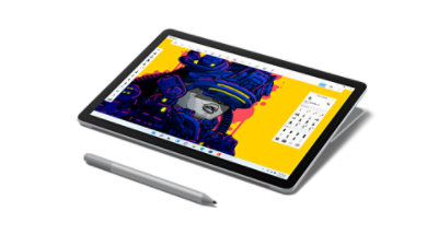 جهاز Surface Go 3 يُستخدم ككمبيوتر لوحي معروض مع قلم Surface.