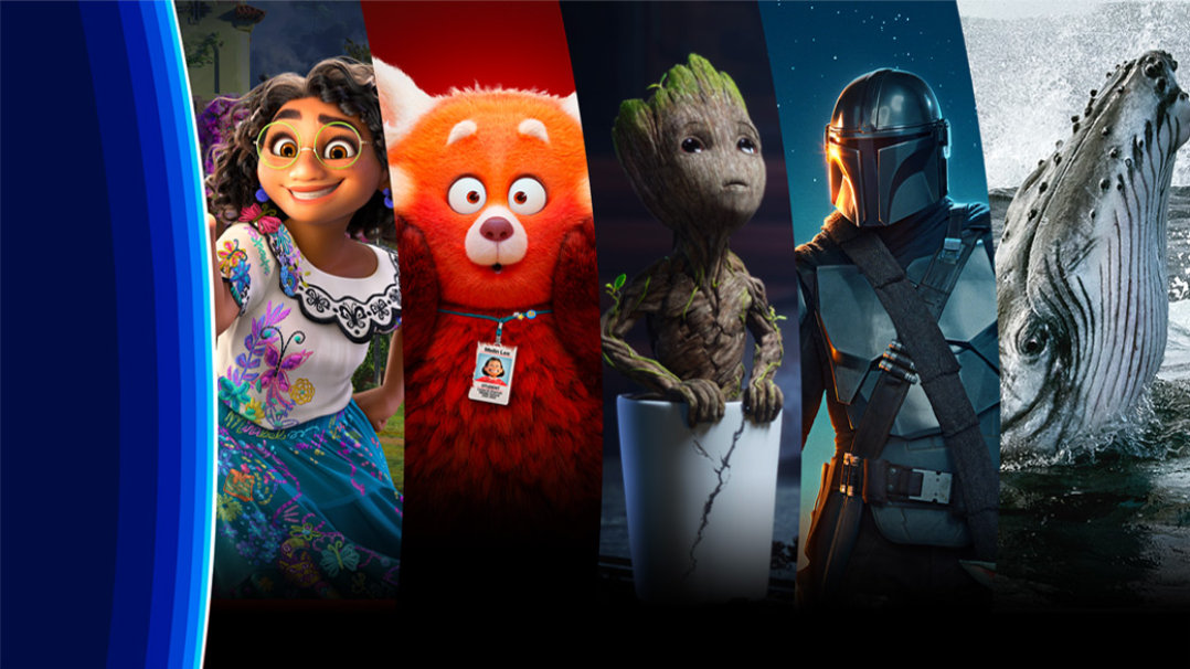 Cinq personnages animés de différentes séries de Disney+ 