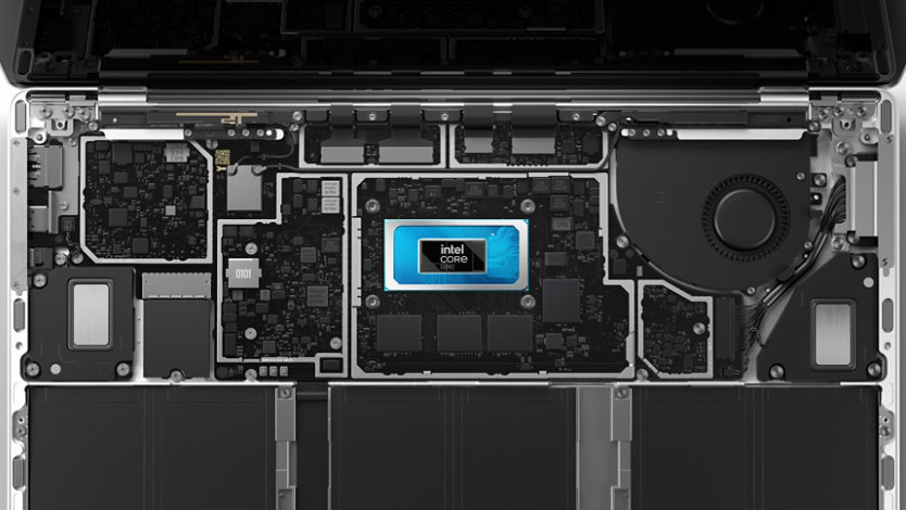 Surface Laptop 6 내부 부품의 회색조 렌더링