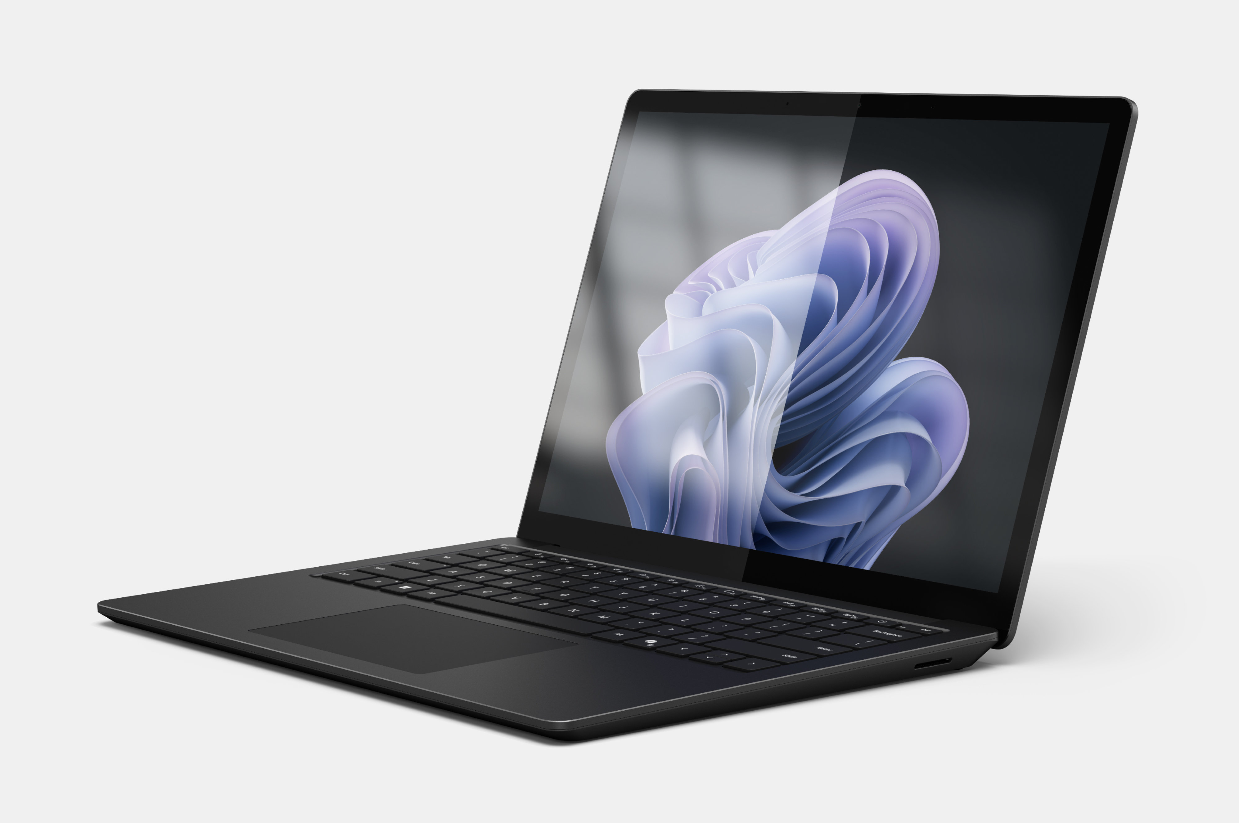 반사 방지 디스플레이가 있는 화면과 없는 화면을 보여 주는 Surface Laptop 6의 렌더링