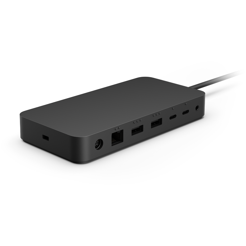 사용 가능한 포트가 표시된 Surface Thunderbolt™ 4 도크를 옆에서 본 모습입니다.
