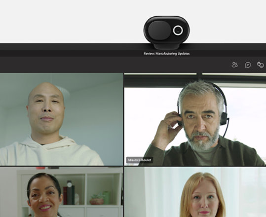 连接到 Surface 设备的 Microsoft 时尚网络摄像头显示 Microsoft Teams 会议的图像