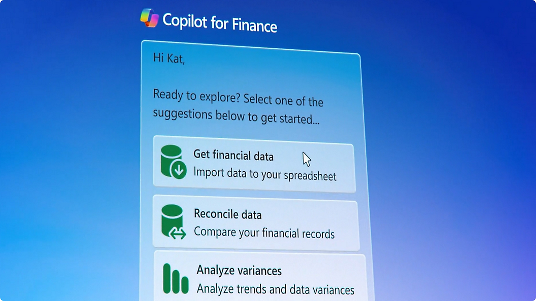 Posnetek zaslona storitve Copilot za finance
