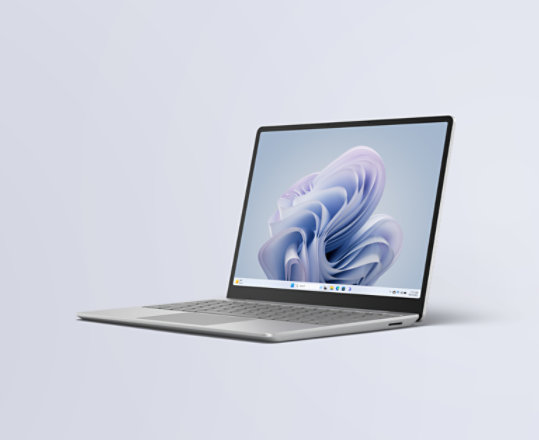 A Surface Laptop Go 3 in Platinum.
