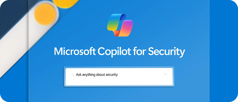 איור של ממשק Microsoft Copilot לאבטחה המציג סרגל חיפוש עם הנחיה השואלת משהו לגבי אבטחה.