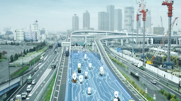 Autonoma fordon på en motorväg i Tokyo.