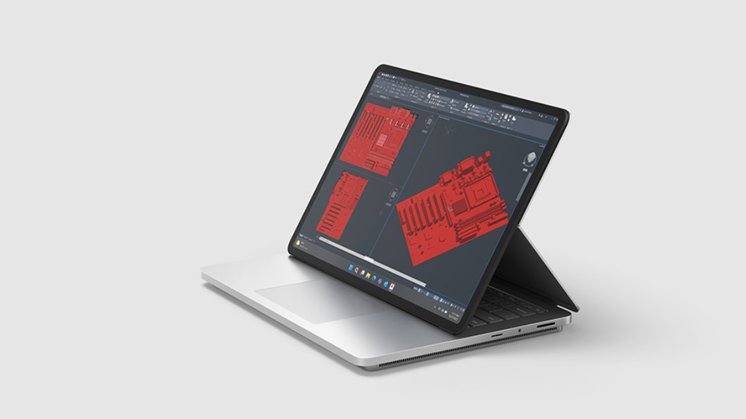 Surface Laptop Studio 2 dalam Mod Studio dengan aplikasi Revit pada skrin