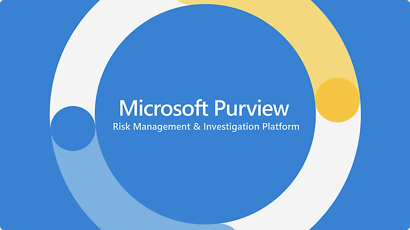 Um círculo azul, amarelo e branco com texto do Microsoft Purview