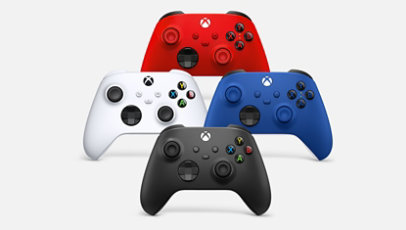 Manettes sans fil Xbox rouges, blancs, bleus et noirs