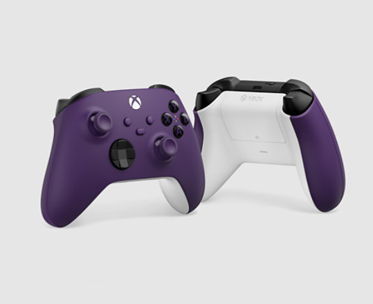 Front and back view of Xbox Wireless Controller in Astral Purple