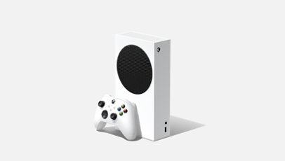 An Xbox Series S console and an Xbox controller.