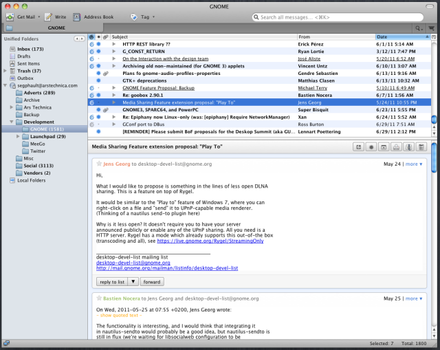 The experimental Thunderbird conversation view add-on