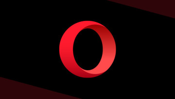 The Opera logo on a black and dark red background