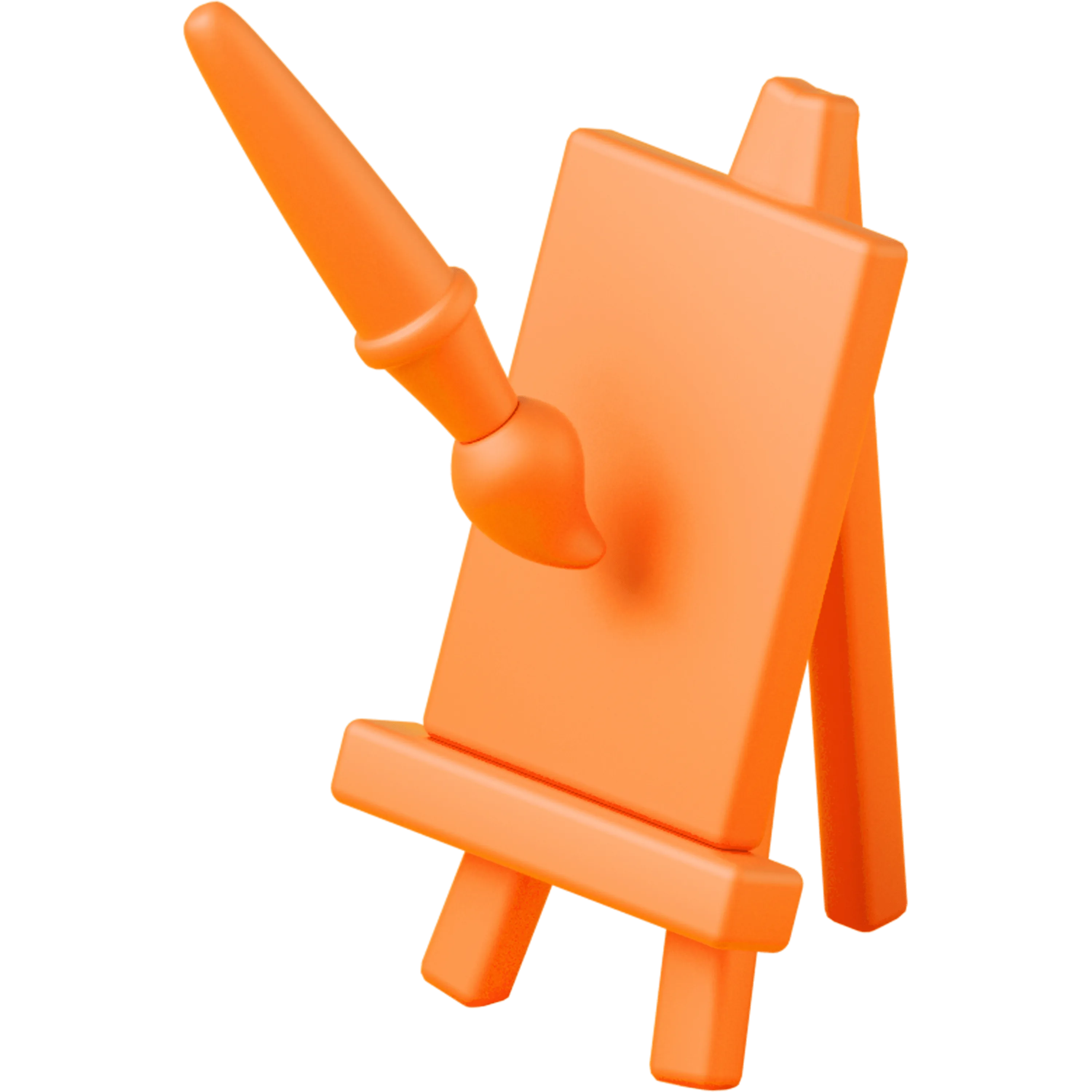 A 3D orange-red easel with paintbrush icon.