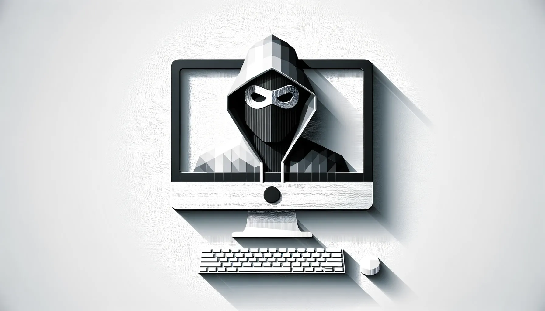Vector image of a thief on a computer display.