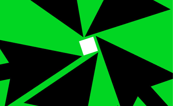 green background with black mouse pointers pointing into a white square at the center of the image