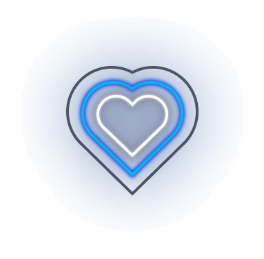webflow enterprise icon, hearts layered over eachother with a neon glow