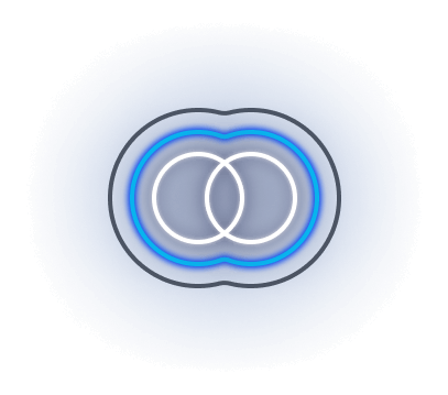webflow enterprise icon, circles layered over eachother with a neon glow