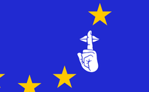 A hush gesture over the EU flag