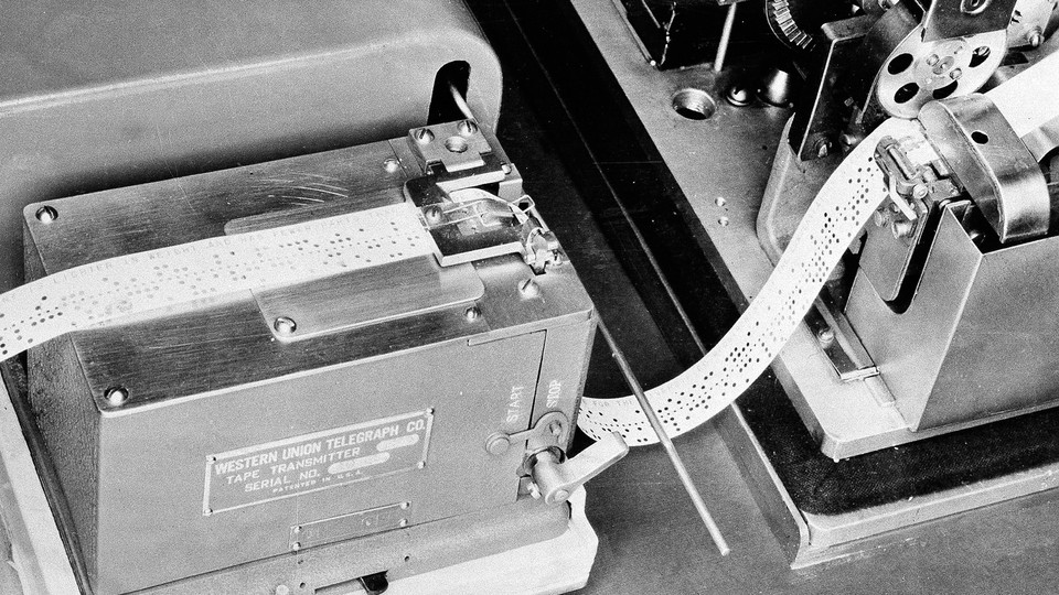 Black-and-white photo of a telegram
