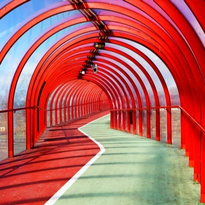 a red and green corridor