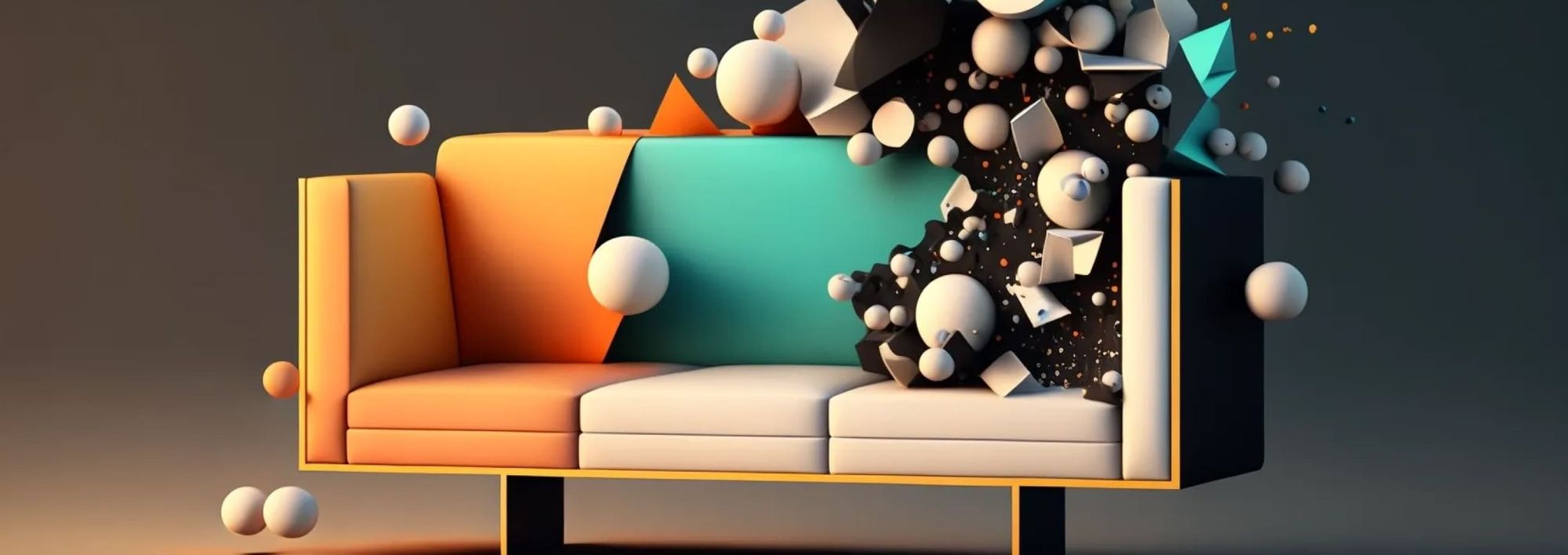 3D style orange and green color sofa with white 3d balls