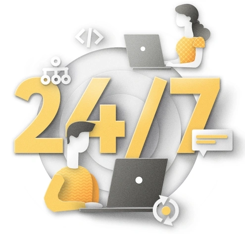 Vector style explanation 24/7 benefits of managed services