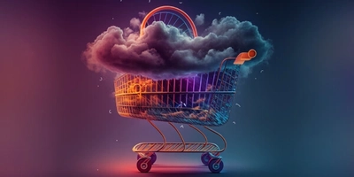 A shopping cart and clouds