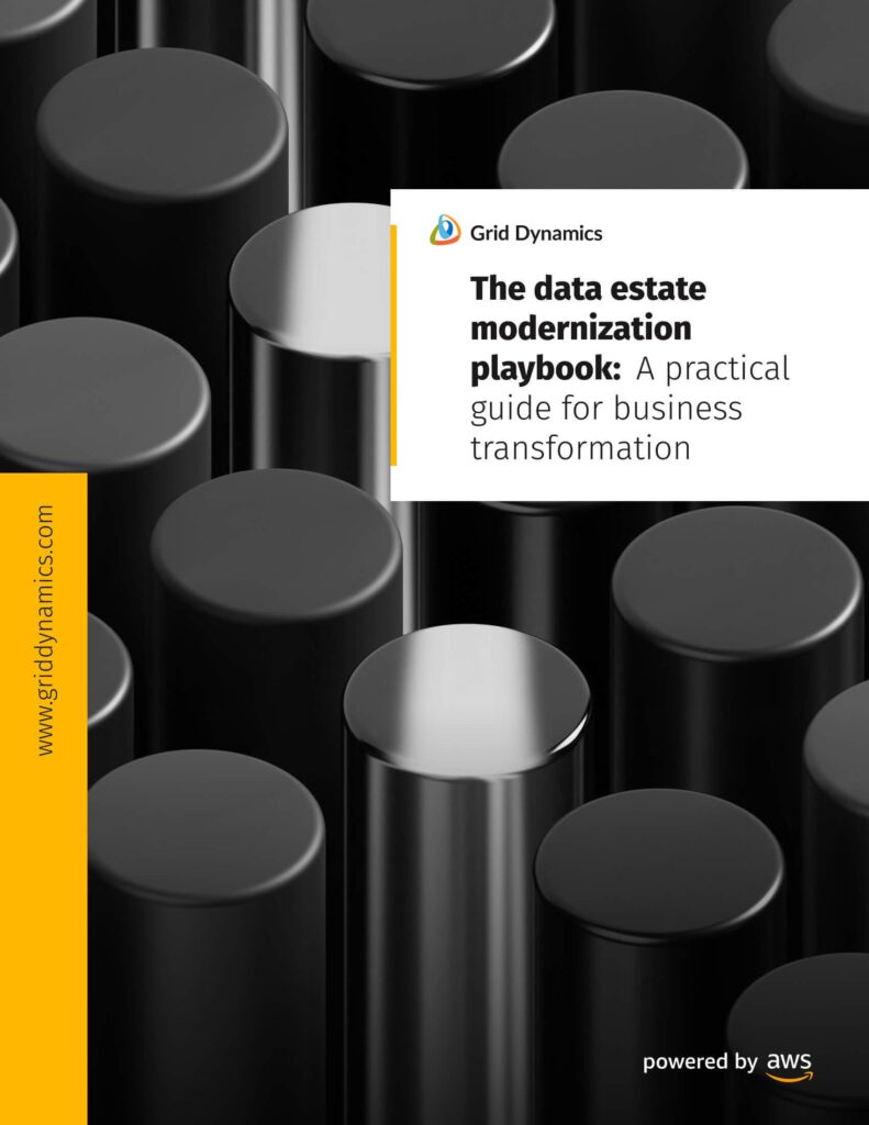A book cover with the text The data estate modernization playbook