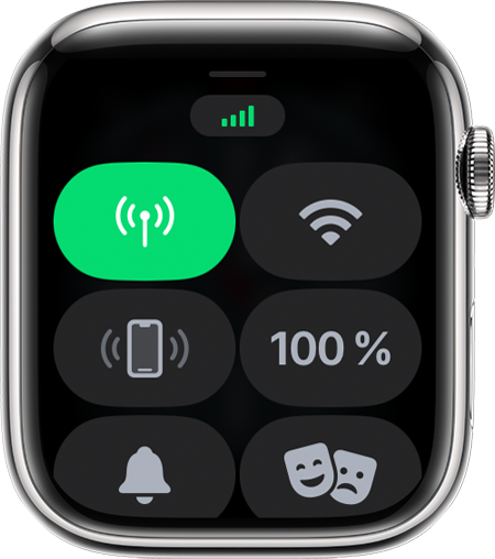 Максимальная сила сигнала сотовой сети в Пункте управления на часах Apple Watch