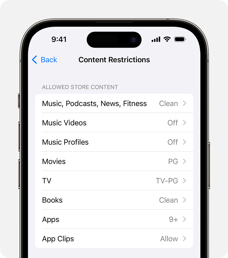 iPhone screen showing Content Restrictions options 