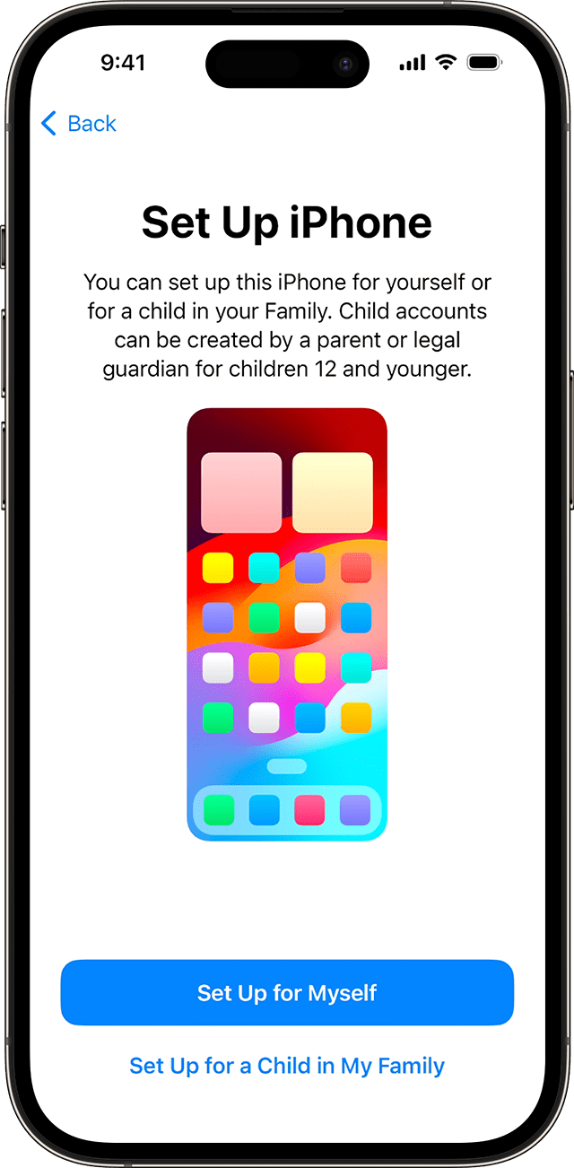 По време на процеса на настройване на iPhone в iOS 17 може да изберете дали новият телефон е за вас или за дете от семейството ви.