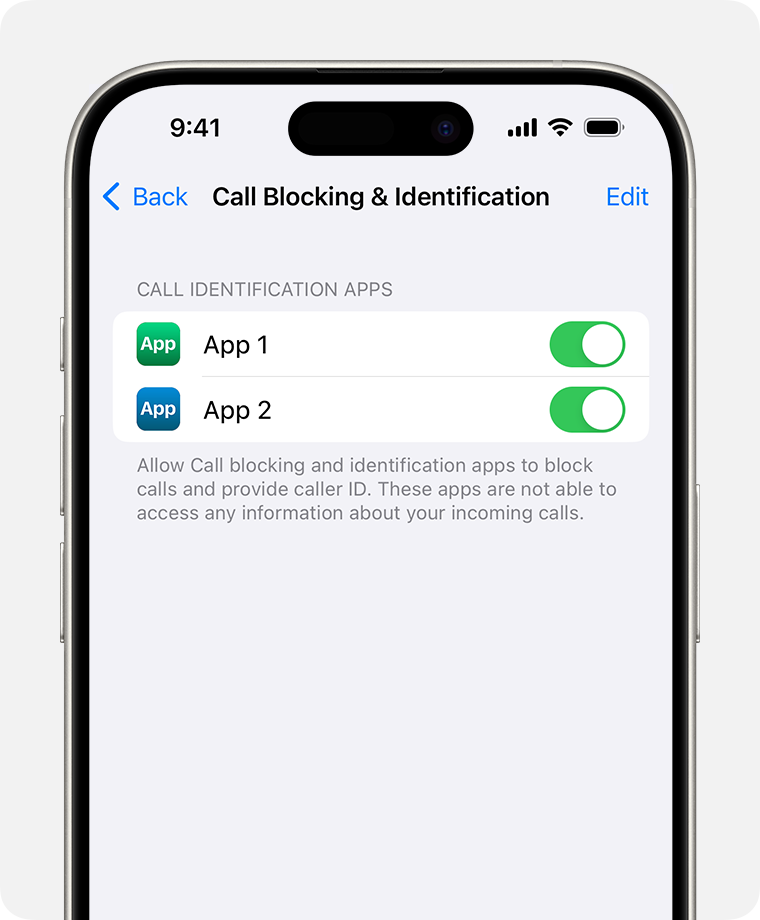 An iPhone showing how to set up an app to filter spam calls
