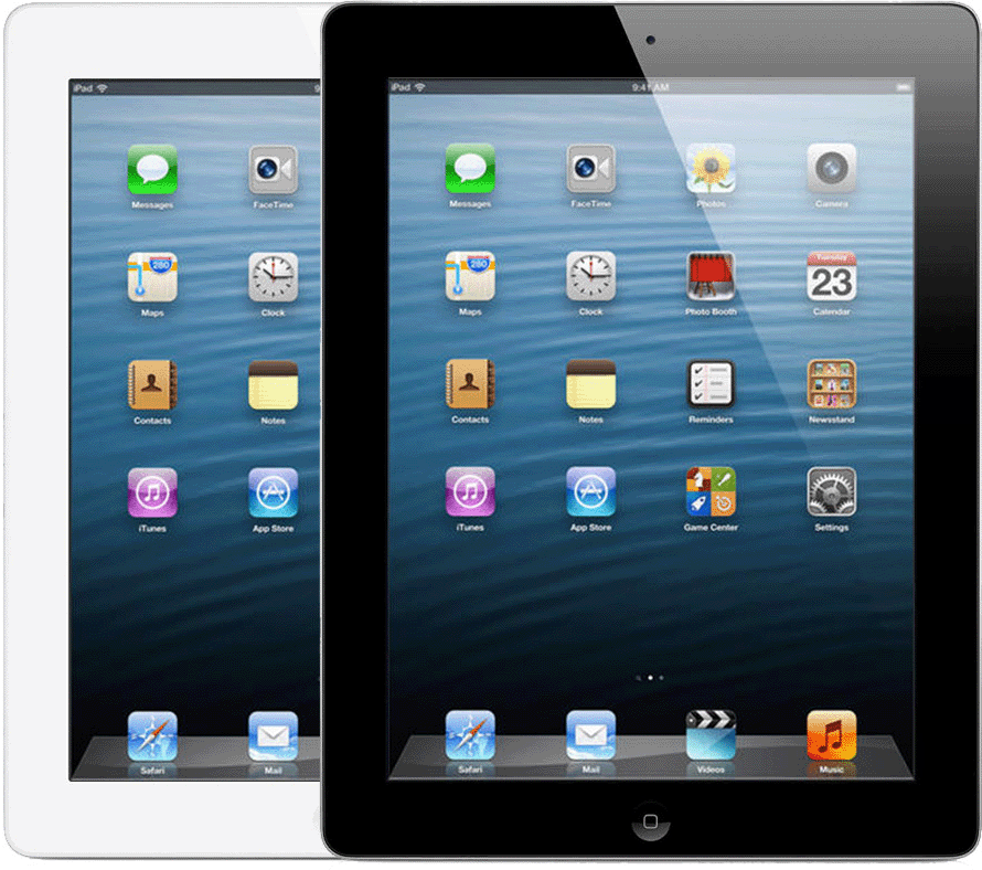 El iPad (cuarta generación) tiene un botón de inicio y una cámara frontal de corte circular y pequeño