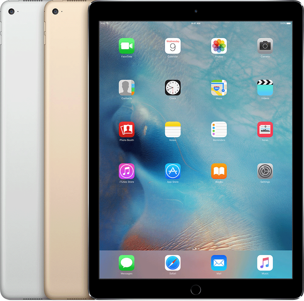 De iPad Pro (12,9-inch) heeft een ronde thuisknop onder het beeldscherm en een ronde uitsparing voor de camera op de achterkant