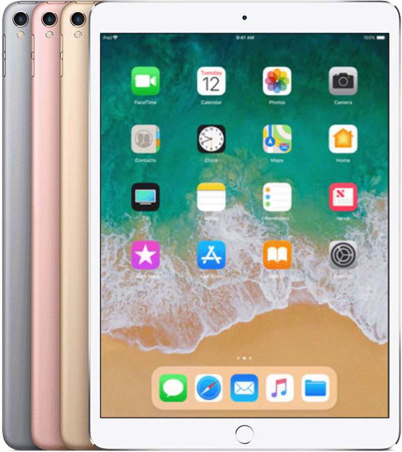 ה-iPad Pro (בגודל 10.5 אינץ') מגיע עם כפתור 'בית' מעוגל מתחת לצג ועם מגרעת מצלמה אחורית מעוגלת
