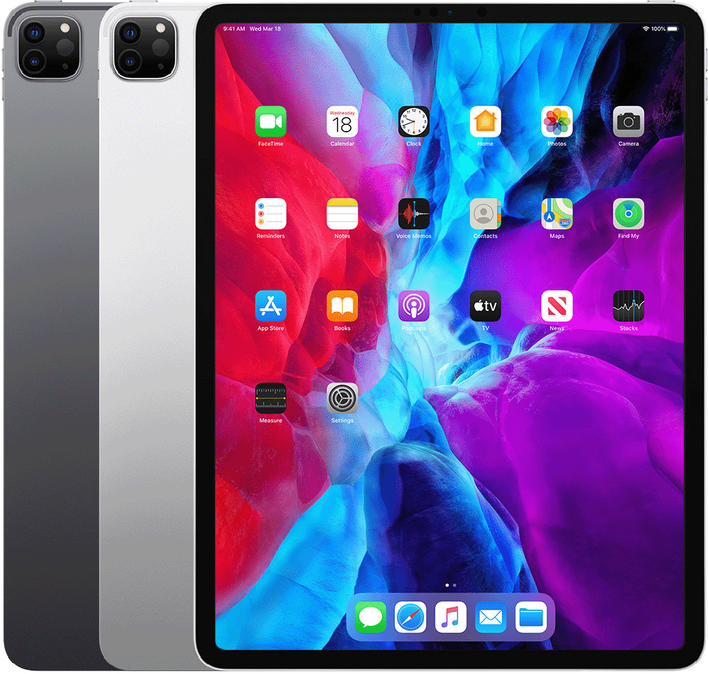 O iPad Pro de 12,9 polegadas (4.ª geração) tem um conector USB-C e um recorte quadrado arredondado para a câmara posterior