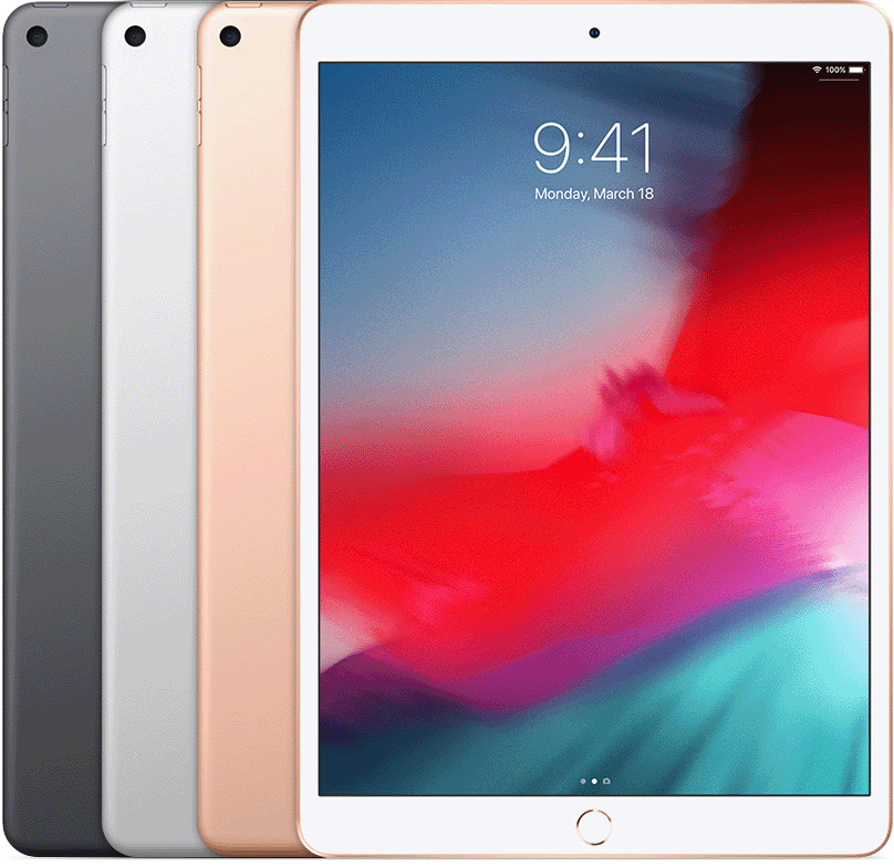 iPad Air (generasi ke-3) memiliki tombol Utama berbentuk lingkaran di bawah layar dan lubang kamera belakang berbentuk lingkaran