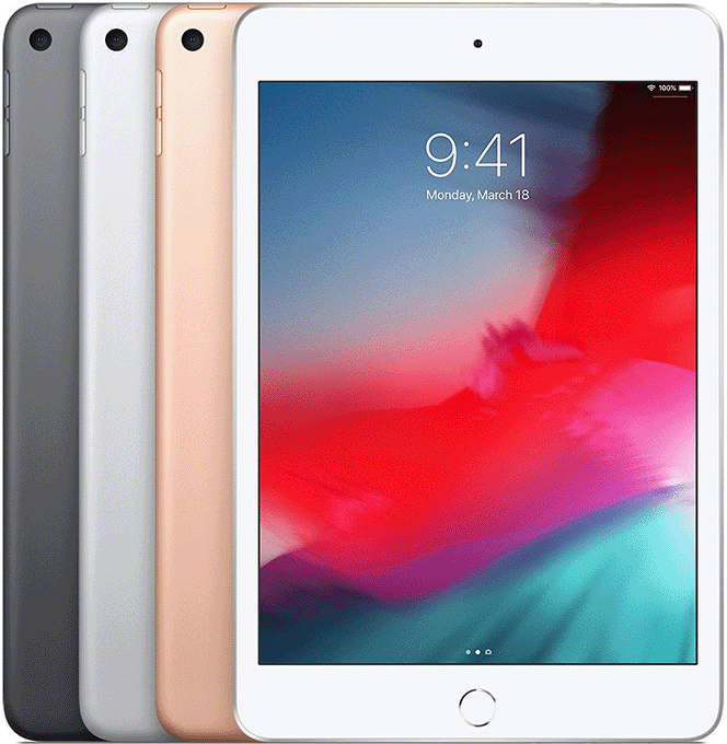 iPad mini (5th generation) has a Home button below the display and a circular rear camera cut-out