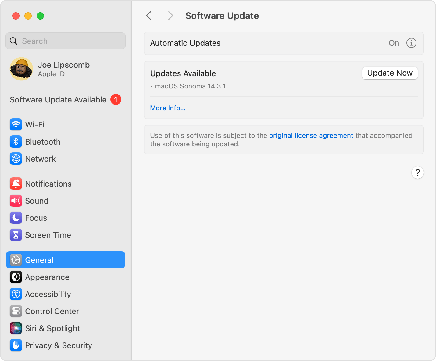 Приклад: розділ «Оновлення ПЗ» в macOS Sonoma