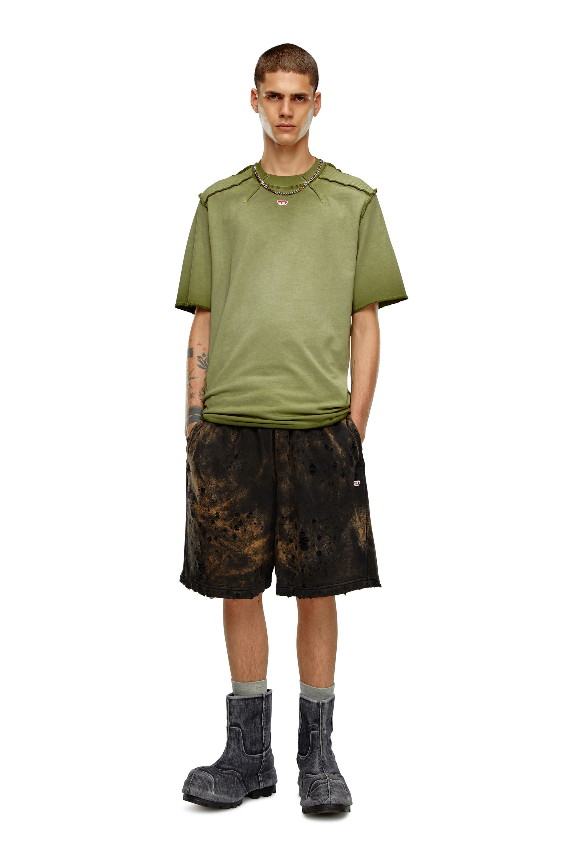 Diesel - T-ERIE-N, Homme T-shirt avec épaules micro-gaufrées in Vert - Image 1