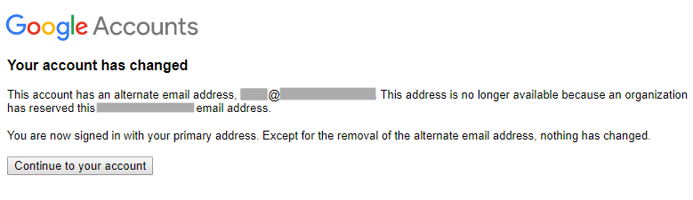 L'indirizzo email aziendale è stato dissociato dall'account utente.