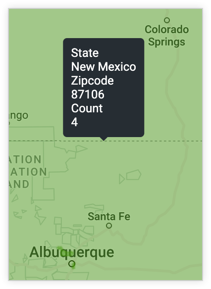 In der Kurzinfo sehen Sie die Werte „New Mexico“ für den Bundesstaat, 97106 für die Postleitzahl und 4 für die Anzahl.