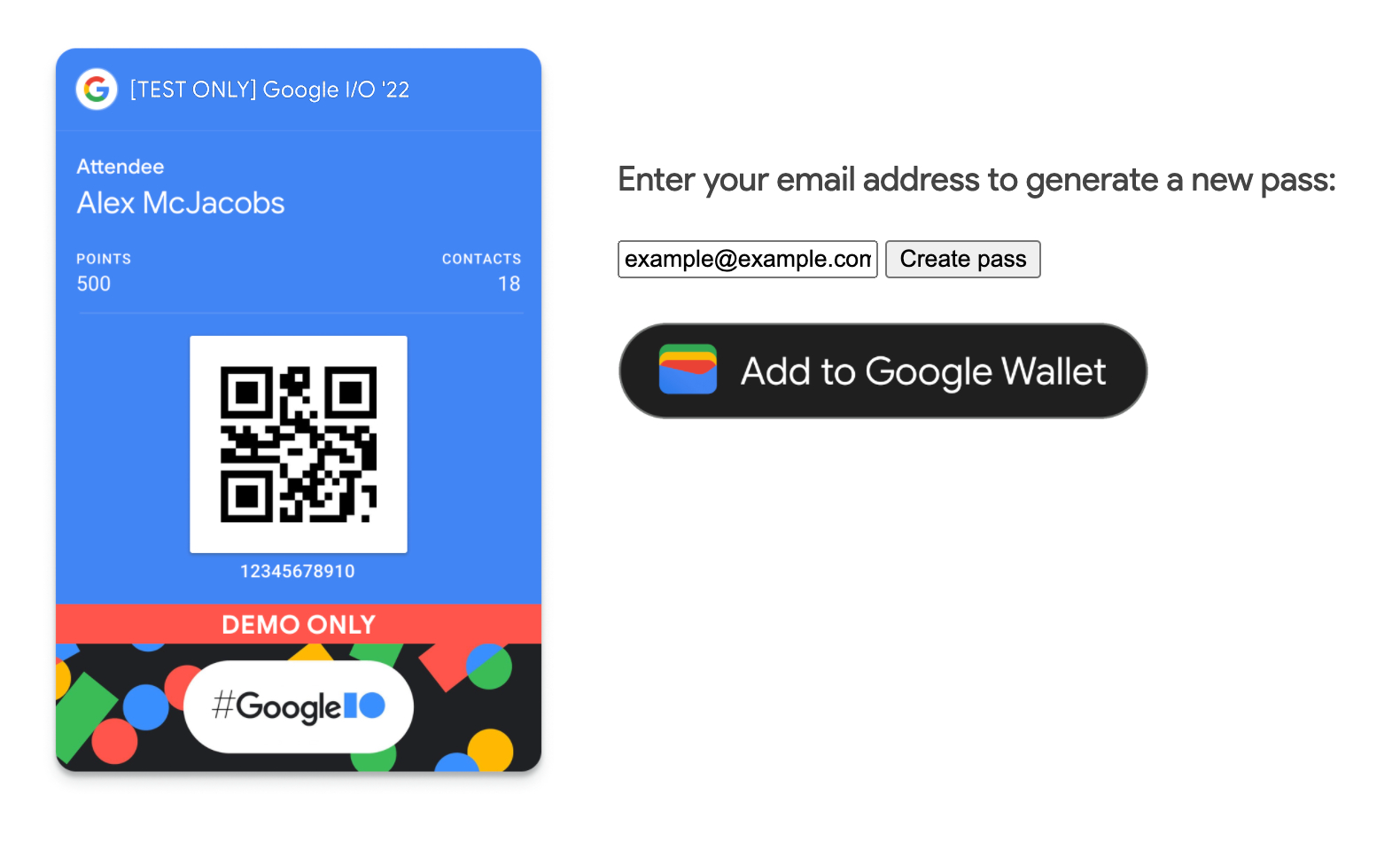 The Add to Google Wallet button is rendered successfully on the app frontend