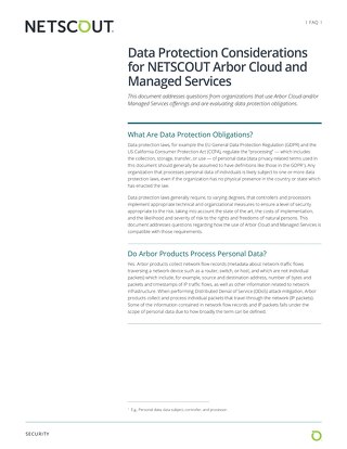 Data Protection Considerations for NETSCOUT Arbor Cloud and Managed Services