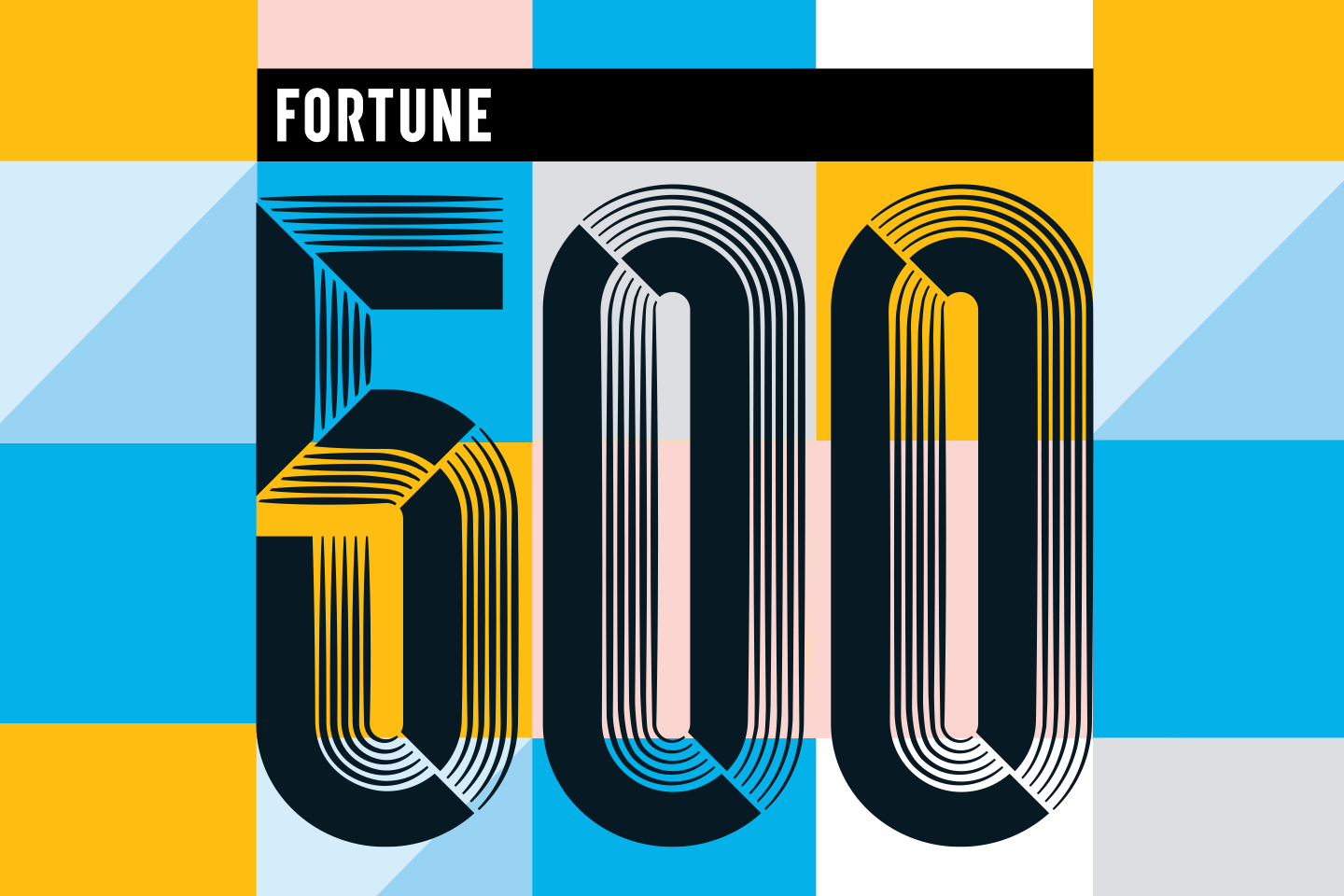 colored boxes and large 500 number with Fortune logo