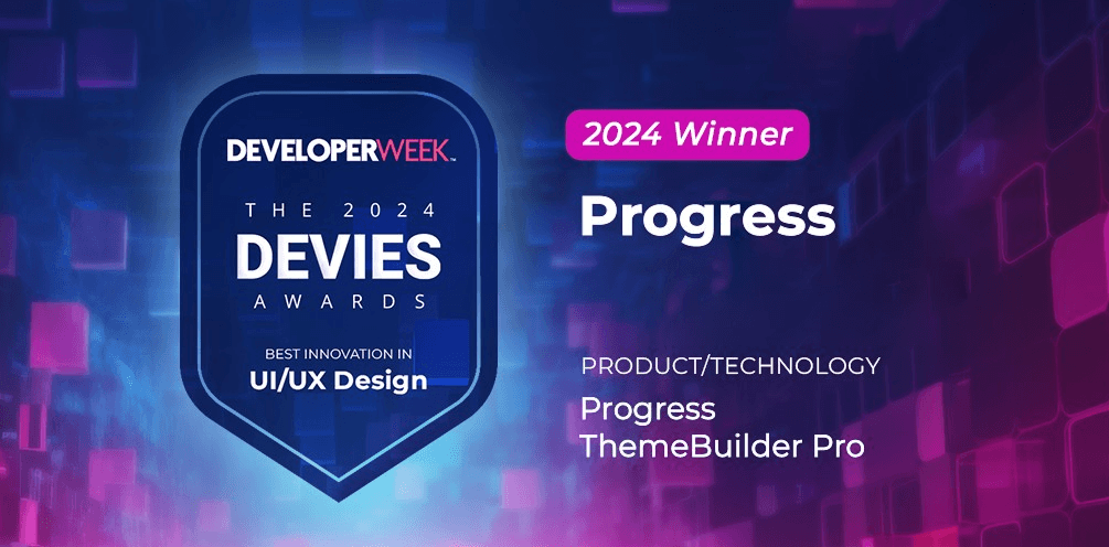 A blue rectangular sign with white text the 2024 Devies Awards Best Innovation UI/UX Design Progress