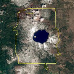 Sentinel-2A satellite image showing the Crater Lake in Oregon.