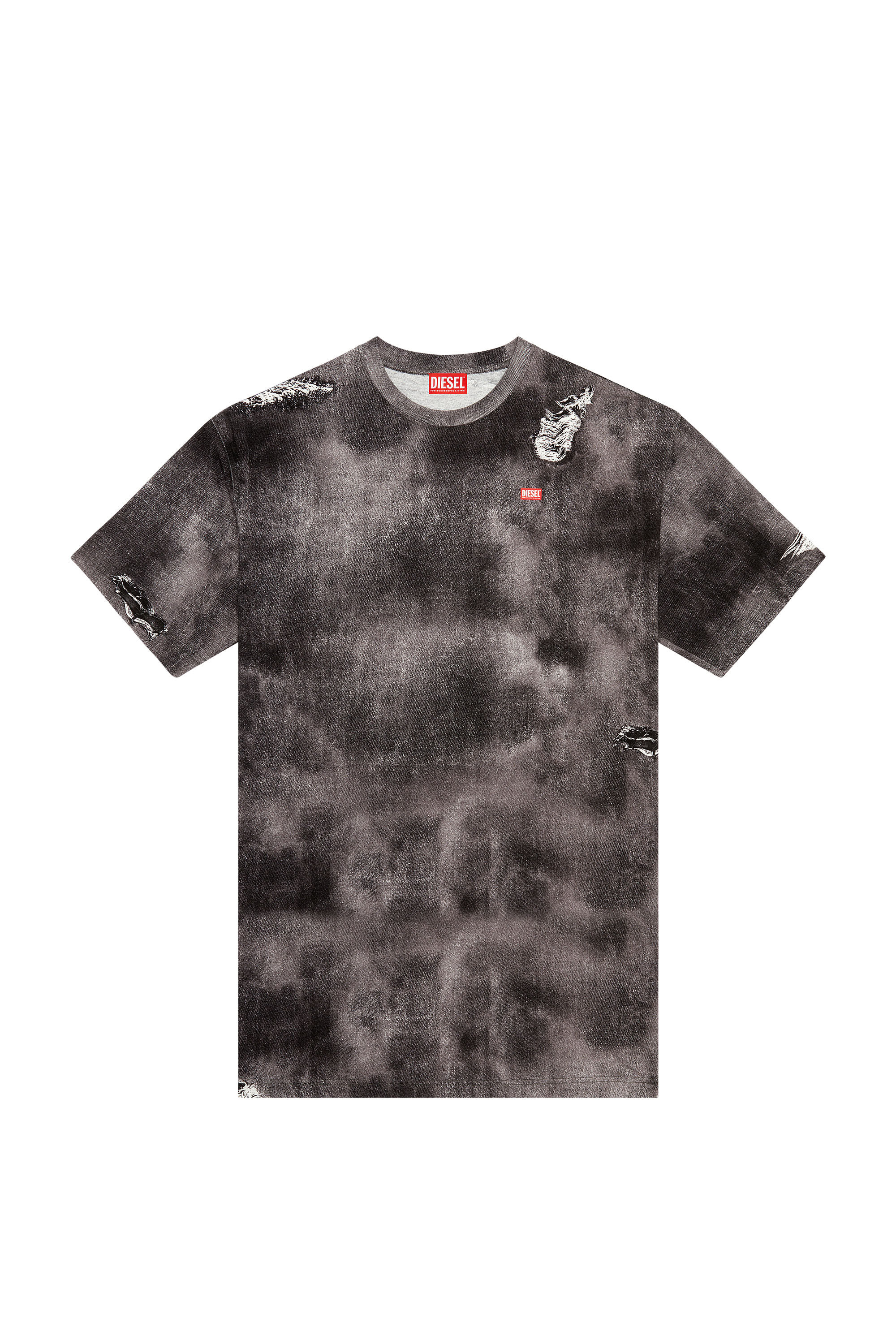 Diesel - T-WASH-N2, Man T-shirt with trompe l'oeil denim print in Black - Image 2