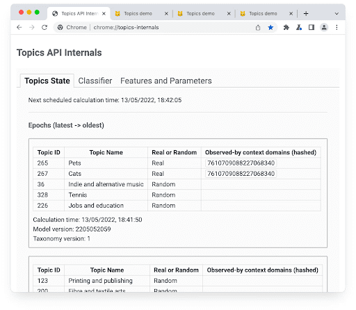 Jetez un œil à l&#39;API Topics sur chrome://topics-internals.